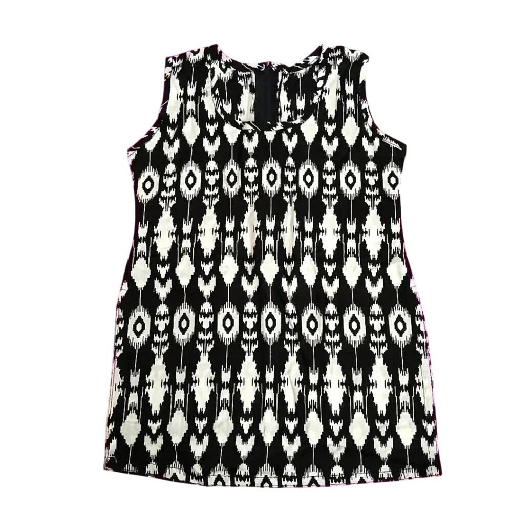 Black White Printed Feather Print Sleeveless Tunic Top Zipper Girls‎ Toddler 2T